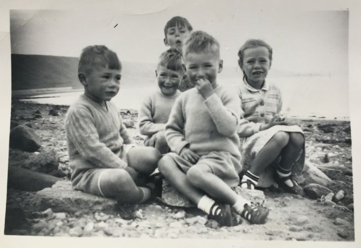 Five Clelland's on the beach in 1955